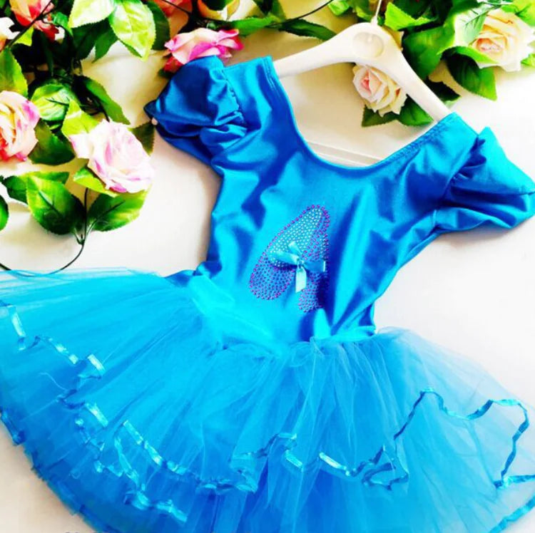 Girls Diamond Dance Short-sleeve Puffy Skirt