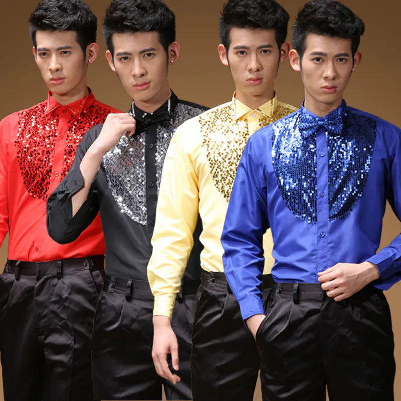 Men's Sequin Performance Shirt for Stage and Dance