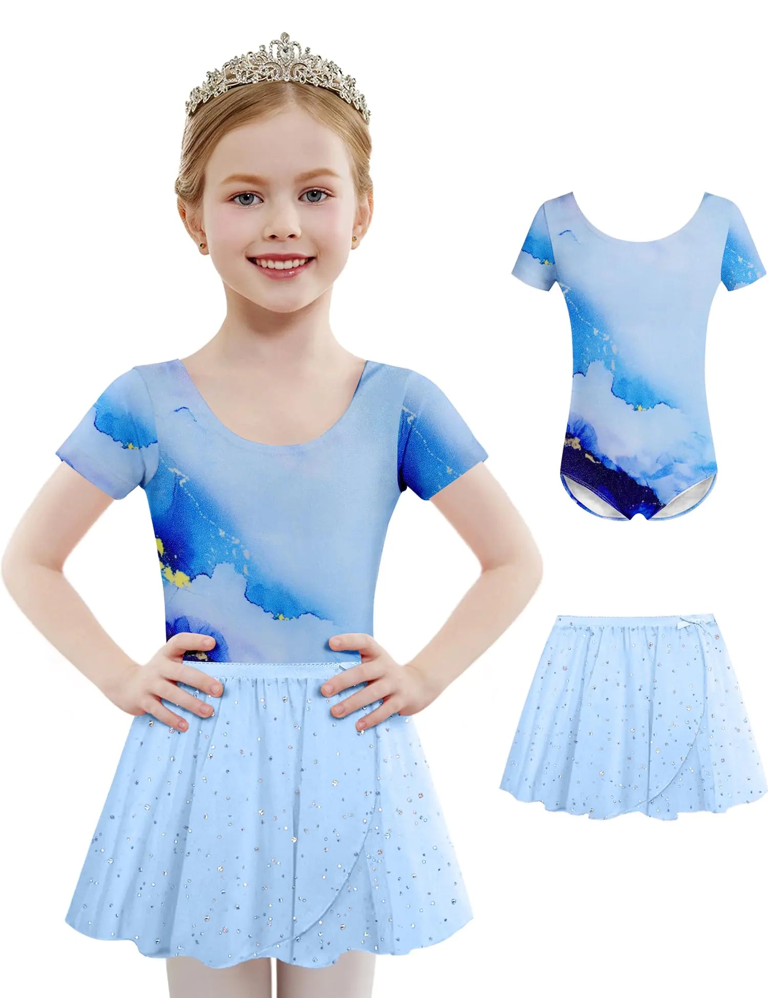 Arshiner Girls Sequin Ballet Leotards Combo Irregular Hem Dance Dresses Outfits Toddler Skirted Leotard