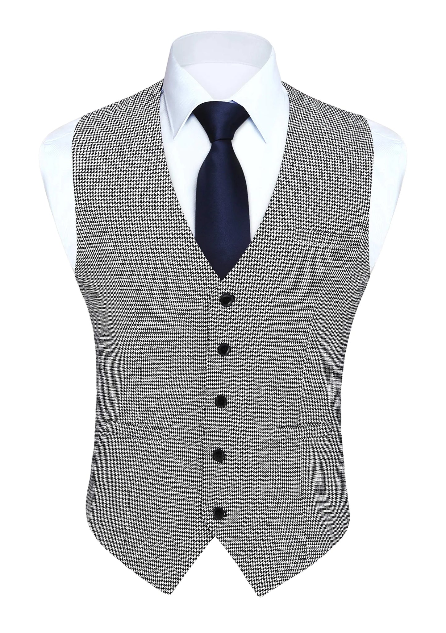 HISDERN Mens Suit Vest Business Formal Dress Vests Waistcoat Slim Fit Cotton Plaid Vest for Suit or Tuxedo with Pockets Wedding Houndstooth