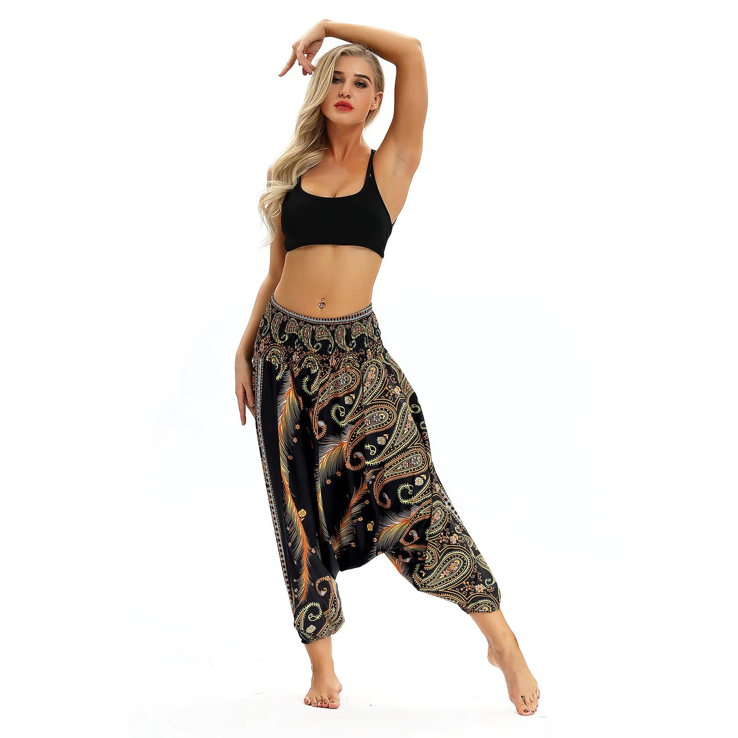 Printed Yoga Pants, Wide-Leg Lantern Pants, Bohemian Style