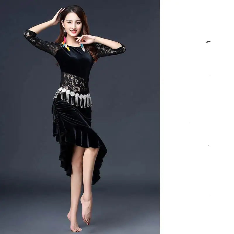 Golden Velvet Latin Dance Performance Outfit