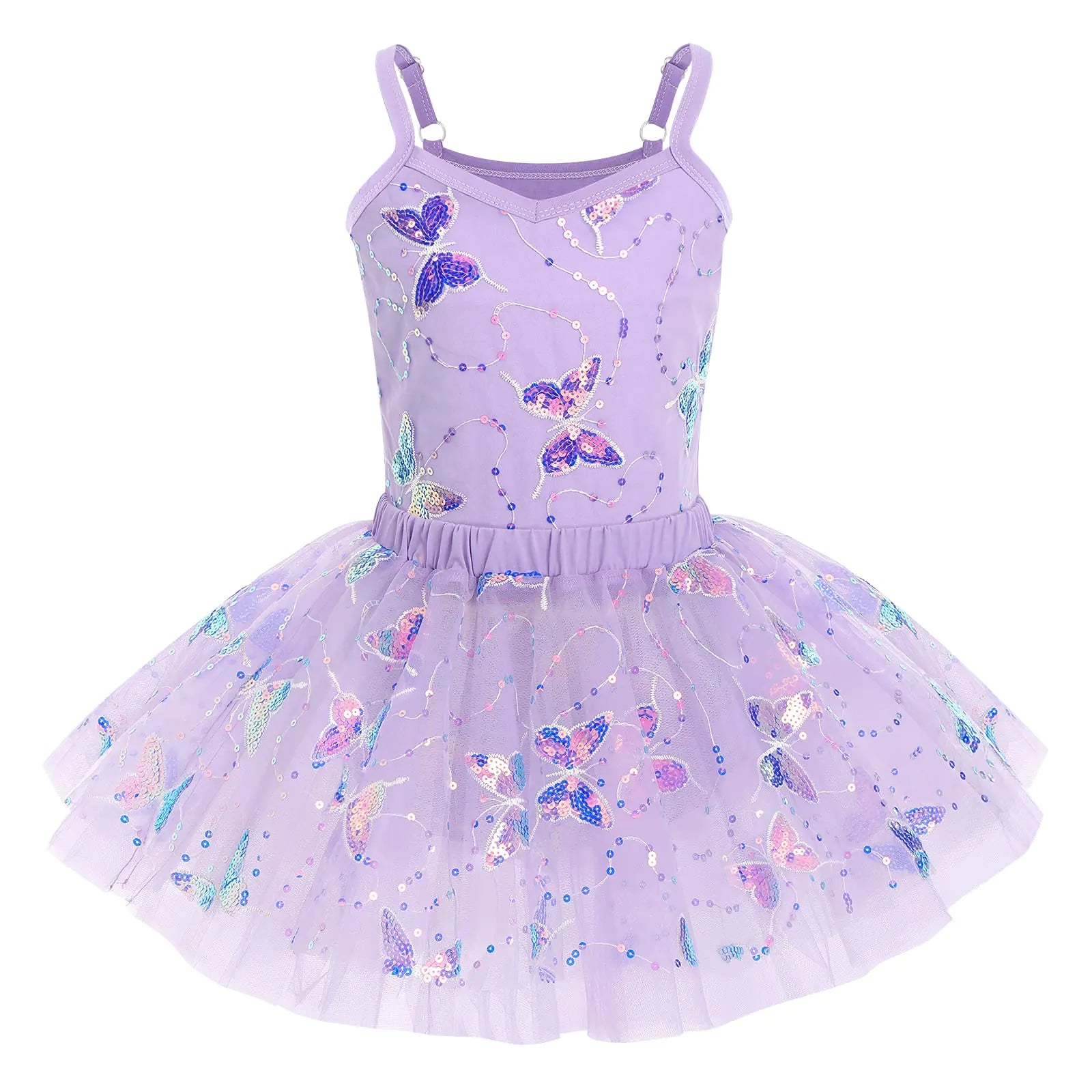 Ballet Leotard with Tutu Skirt for Girls Dance Gymnastics Camisole Bodysuit Toddlers Sparkly Butterfly Sequin Party Dress Ballerina Dress Up Classic Basic Leotard Training Outfit Costume Purple 5-6Y
