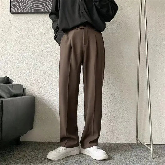 Men's Black Loose Straight Dress Pants for Office Casual