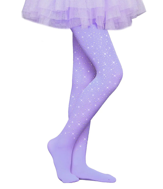 VINICUNCA Girls Sparkle Rhinestone Tights Ultra-Soft Footed Dance Stockings Cospaly Accessories (US Alpha Large Regular Purple)