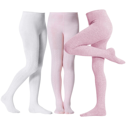 Zando Girls Tights 7-8 Kids Tights for Girls White Pink Purple Tights for Girls Tights Size 6-7 Girls Cable Knit Tights Cotton Winter Warm Leggings Stockings for Girls Pantyhose White&Pink&Purple 6-8T