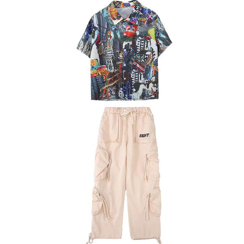 Vintage Hip Hop Dance Outfit: Shirt, Cargo Pants & Vest