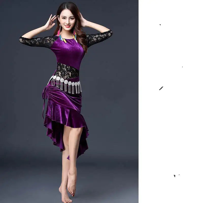 Golden Velvet Latin Dance Performance Outfit