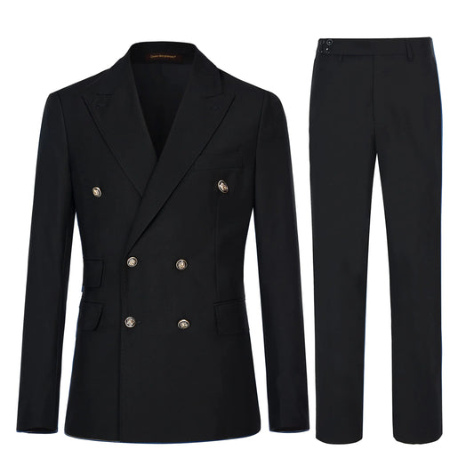 Mens 2 Pieces Suit Slim Fit Double Breasted Suit Jacket Elegant Prom Wedding Blazer Pants Set Black……