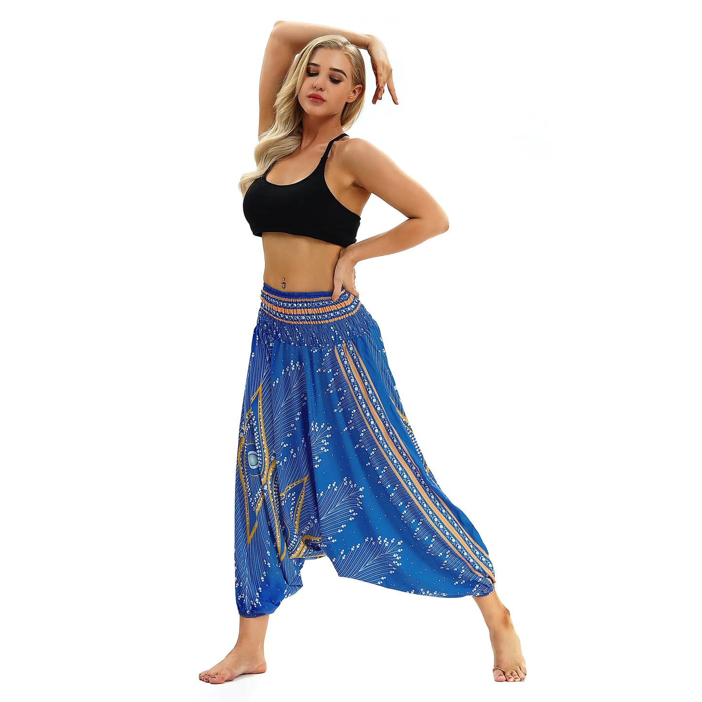 Printed Yoga Pants, Wide-Leg Lantern Pants, Bohemian Style