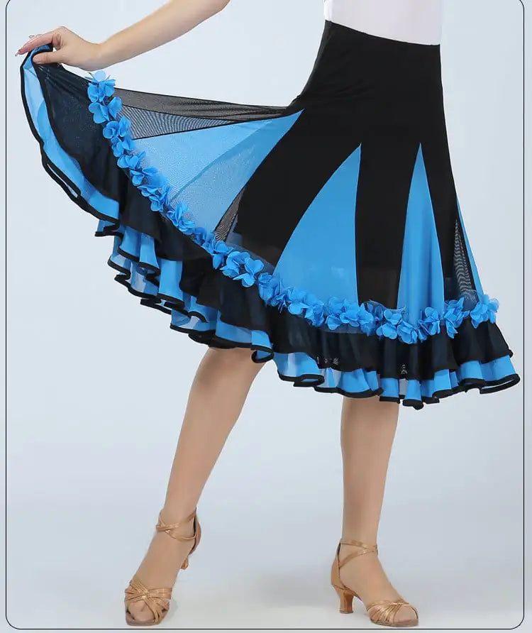 Mesh Mid-length Latin Dance Swing Skirt for Practice