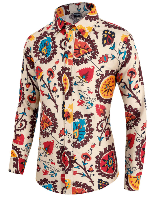 Funny World Disco Shirt Men 70s Shirt Mens Floral Button Down Shirts Floral X-Large