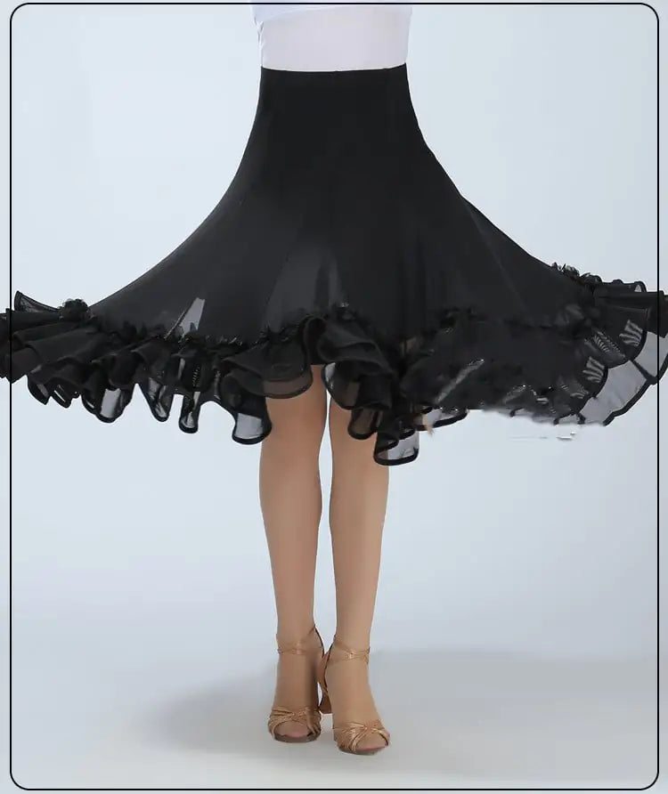 Mesh Mid-length Latin Dance Swing Skirt for Practice