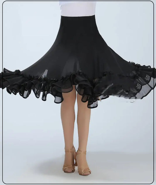 Mesh Mid-length Latin Dance Swing Skirt for Practice
