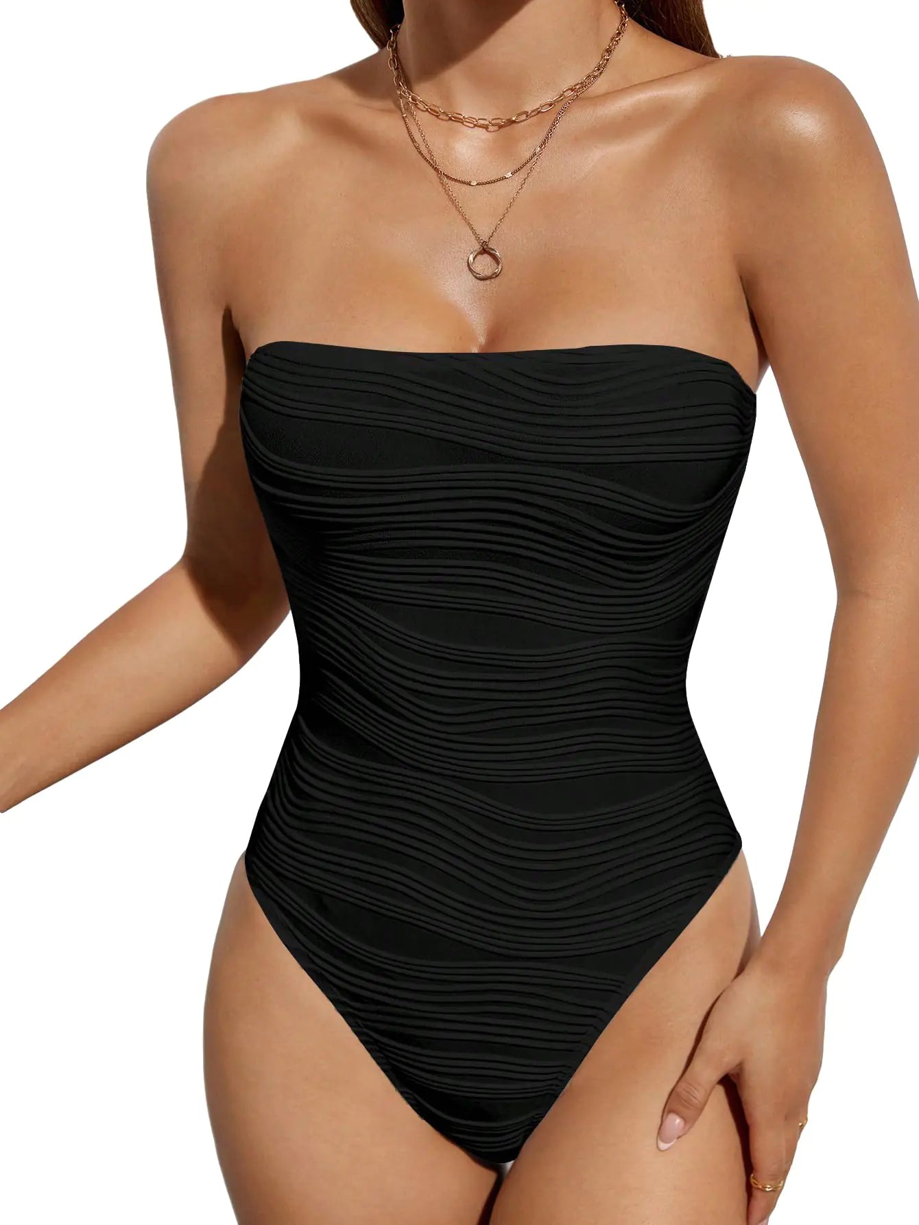 Milumia Womens Petite Solid Textured Tube Top Strapless Bandeau Bodysuit Leotard Tops Black Petite-XXS