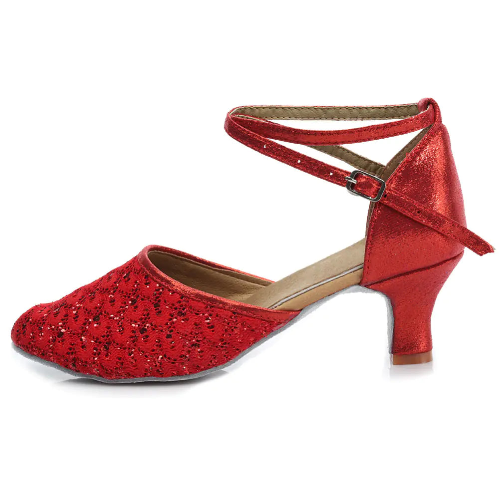 Classic Low Heel Sequin Latin Dance Shoes for Girls