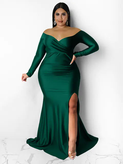 Elegant Plus Size Off Shoulder Maxi Party Dress