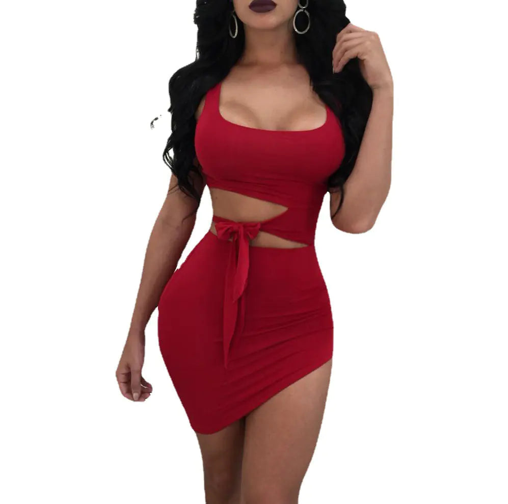 Women's Summer Crop Top Dress with Belted Design