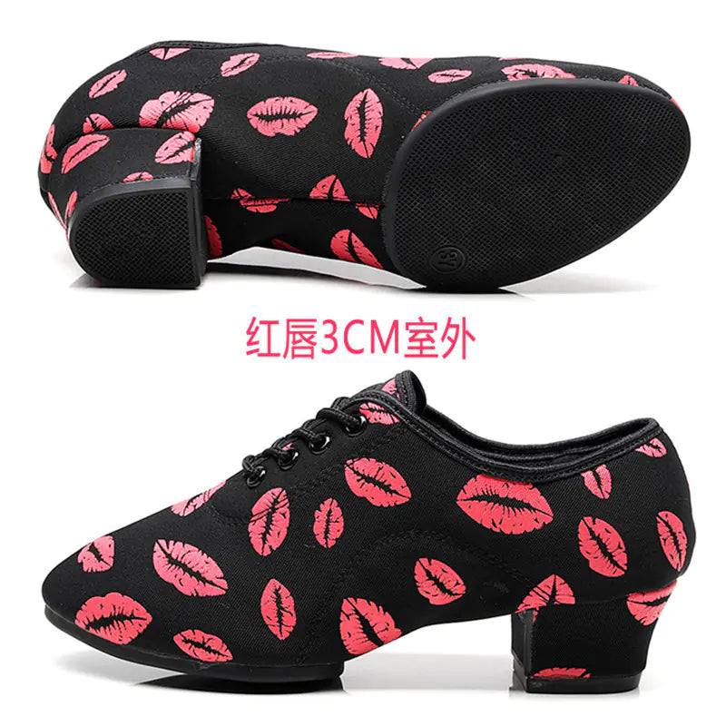 Red Lips Oxford Leather Chunky Heel Dance Sneakers
