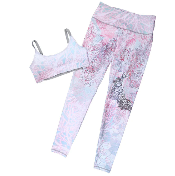 Printed Crop Top and Leggings Fitness Set