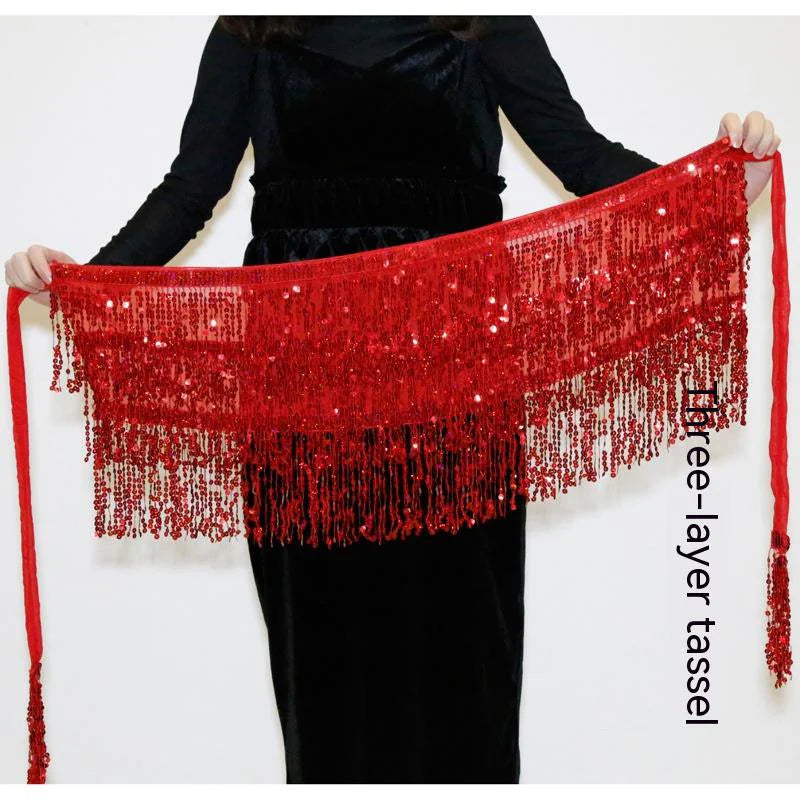Spooky Sequins Belly Dance Hip Scarf with Tassels