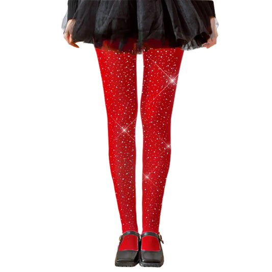 LUCKELF Girls Glitter Tights Soft Opaque Tights Sparkle Rhinestone Tights School Dress Dance Stockings (US Age 2 Years 4 Years Red)
