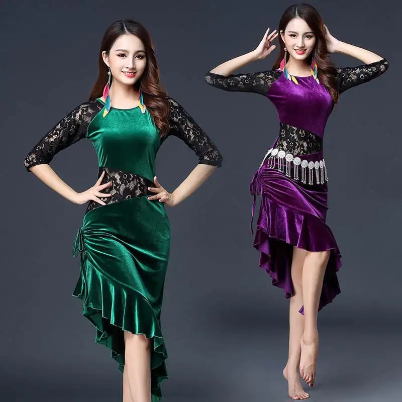 Golden Velvet Latin Dance Performance Outfit