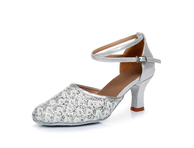 Classic Low Heel Sequin Latin Dance Shoes for Girls