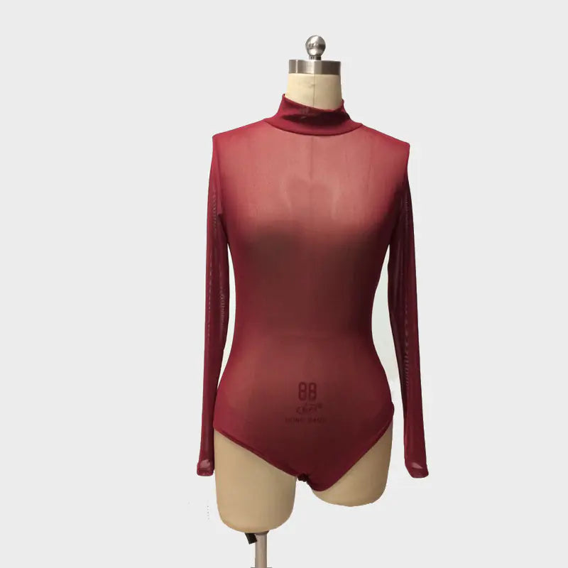 Women's Long Sleeve Mesh Bodysuit for Dance Performances