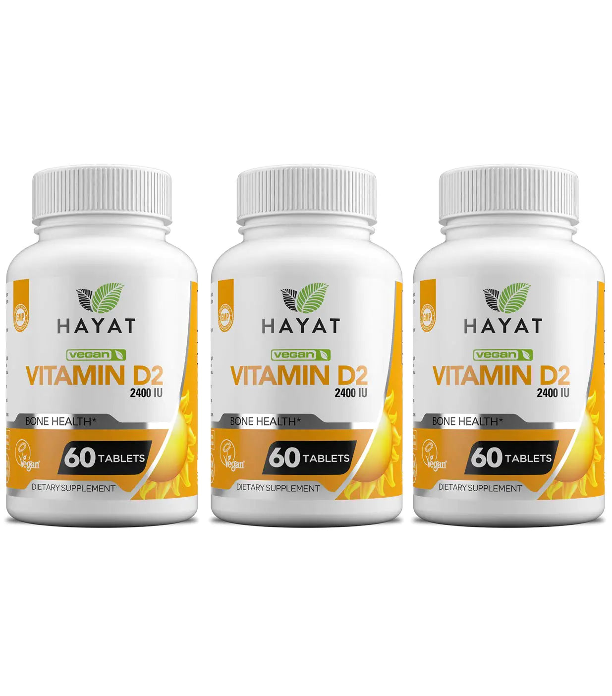 HAYAT Vitamins Vegan Natural Vitamin D 2400 IU D2 Certified Halal (Pack of 3)