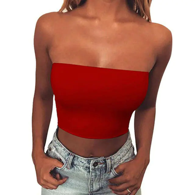 Solid Color Off-Shoulder Crop Top