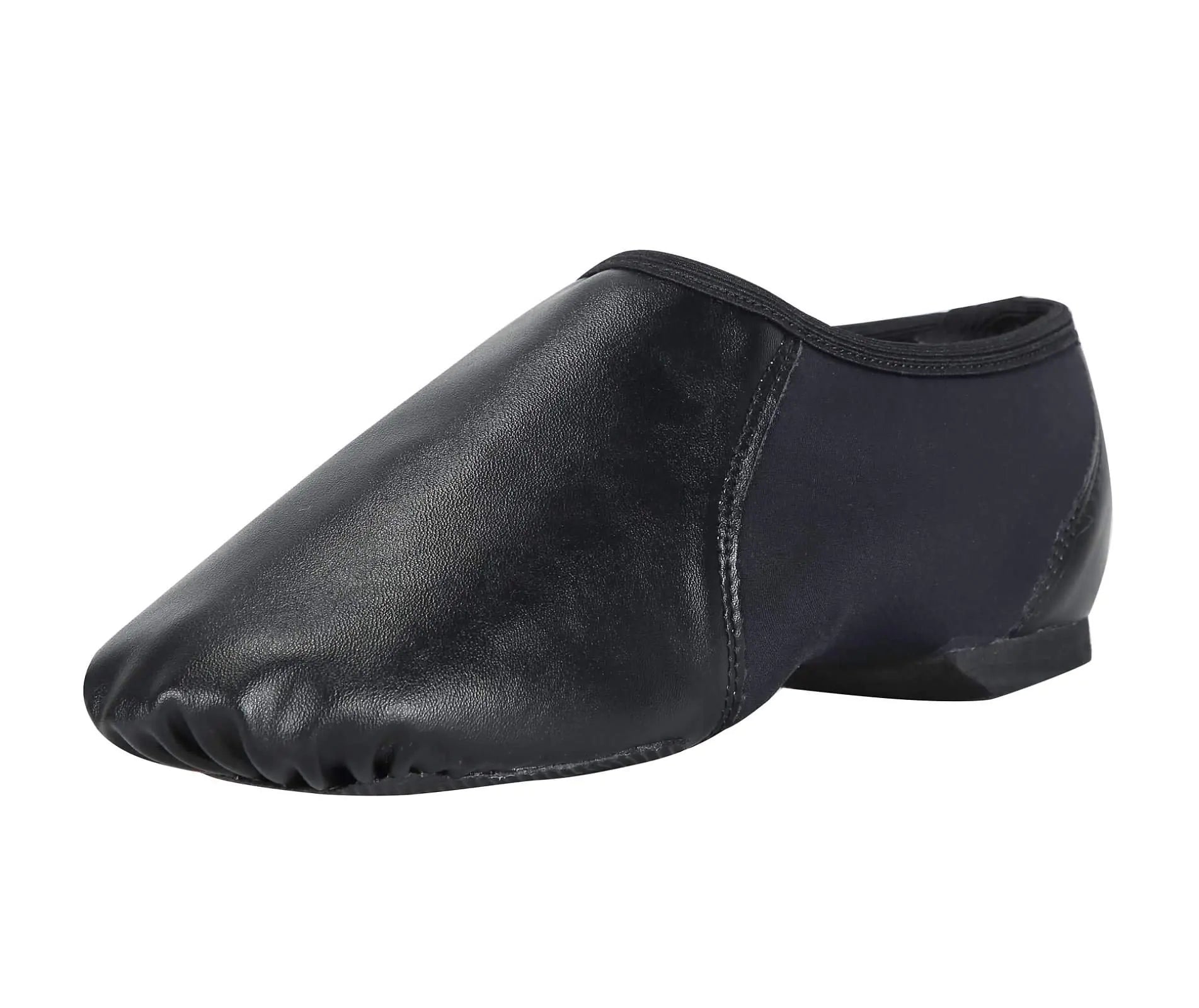 Linodes Unisex PU Leather Upper Slip-on Jazz Shoe with Circle Elastic for Women and Mens Dance Shoes-BLACK-10.5M