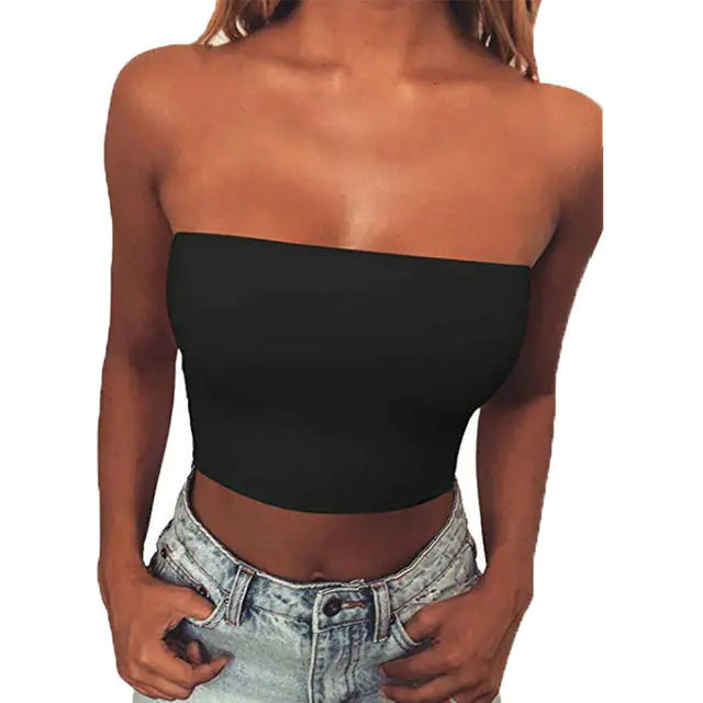 Solid Color Off-Shoulder Crop Top