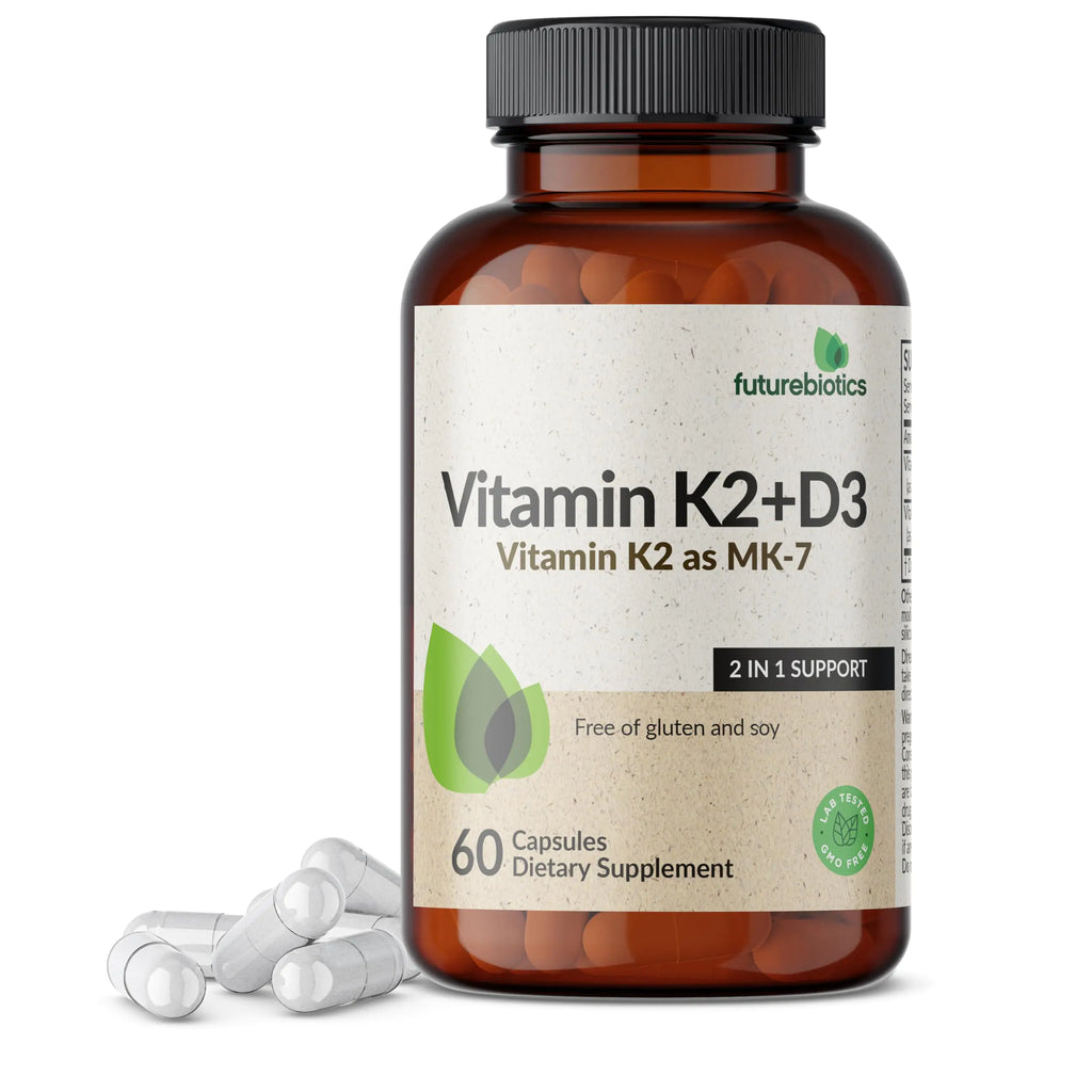 Futurebiotics Vitamin K2 (MK7) with D3 Supplement - Non-GMO Formula - 5000 IU Vitamin D3 & 90 mcg Vitamin K2 MK-7 60 Vegetarian Capsules