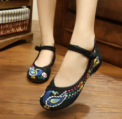 New Women's Embroidered Cloth Dance Shoes for Square Dance