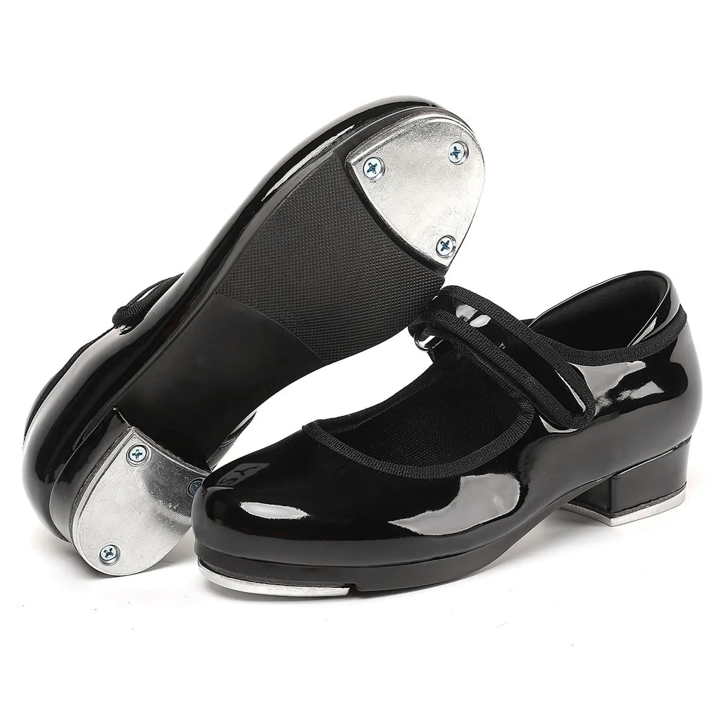 foralod Tap Shoes for Girls Boys Kids Tap Dance Shoes for Toddler Velcro Easy Strap Mary Jane Tap Shoes for Girls Black