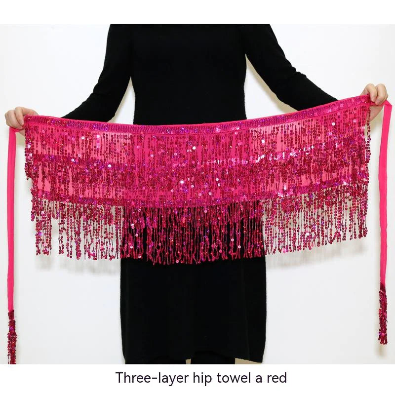 Spooky Sequins Belly Dance Hip Scarf with Tassels