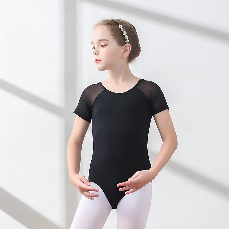 Girls' Black Short Sleeve Dance Leotard Set