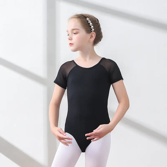 Girls' Black Short Sleeve Dance Leotard Set