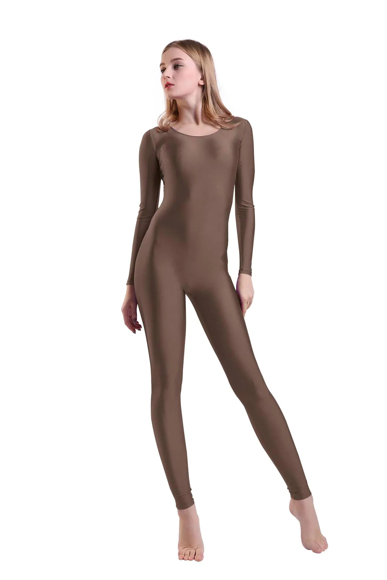Kepblom Womens Long Sleeve Scoop Neck Unitard Spandex Bodysuit for Dance Gymnastic Costume