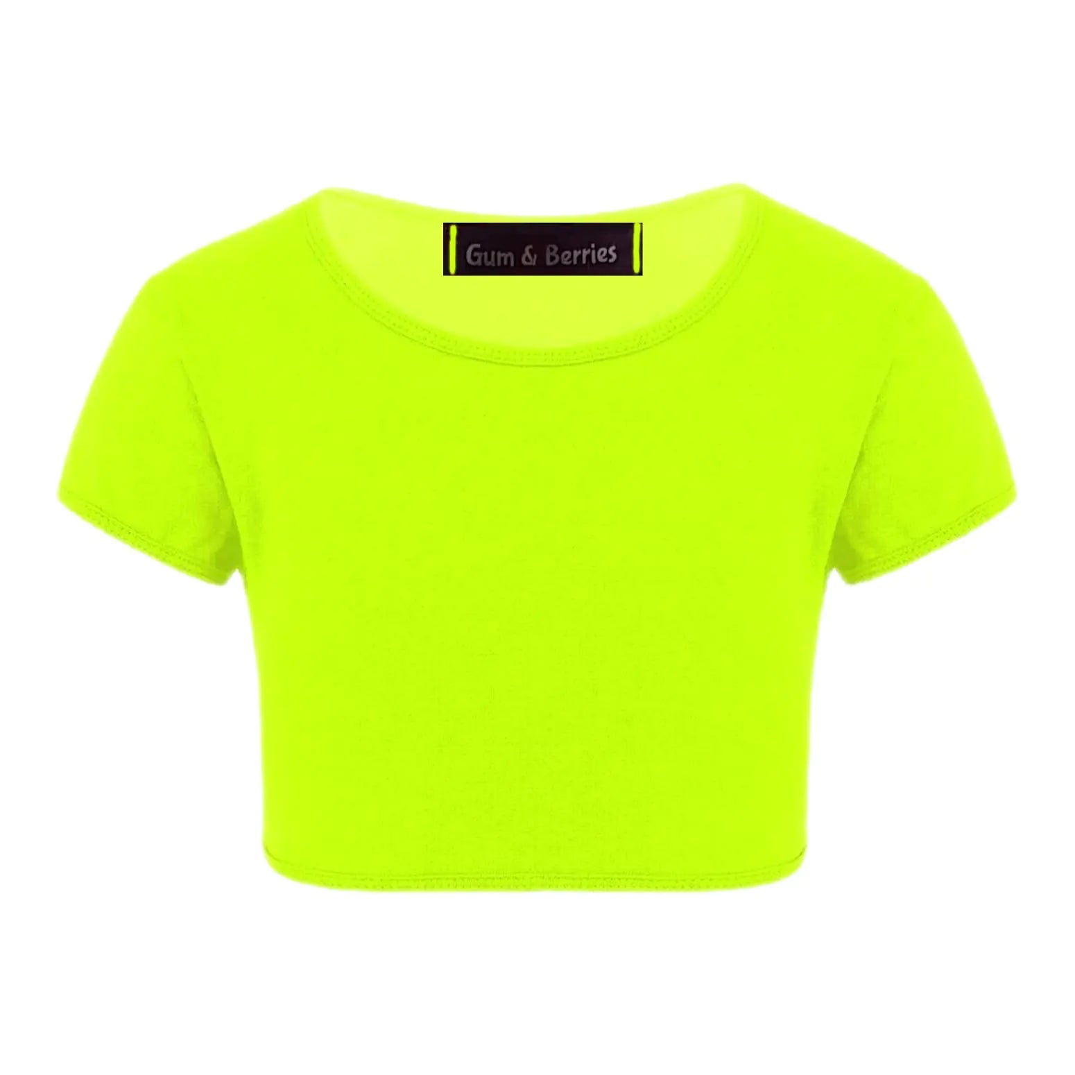 Kids Girls Neon Fluorescent Plain Short Sleeve Crop Tops T-Shirt Tee Top Dance Wear Gymnastic Fancy Dress Colour: Neon Yellow - Size: 5-6 Years