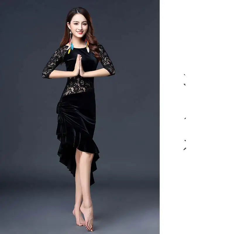 Golden Velvet Latin Dance Performance Outfit