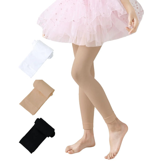 hakugoo Ballet Tights Girls Dance Tights Footless Microfiber Tights 7-10 Years Kids Dance Leggings for Gymnastics School Black Nude White 3 Pairs (L)