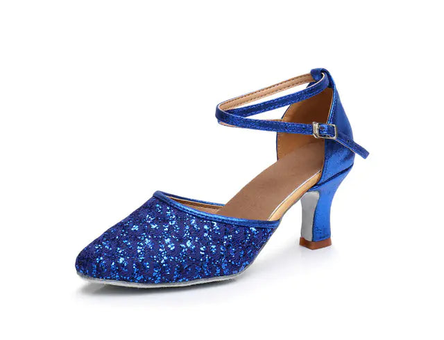 Classic Low Heel Sequin Latin Dance Shoes for Girls