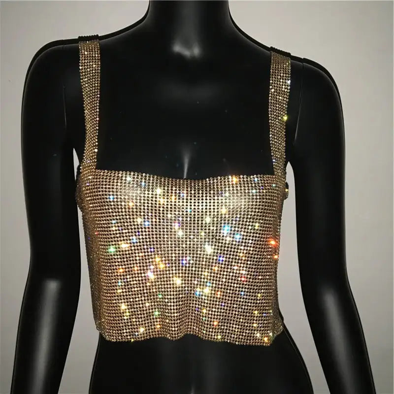 Bling Rhinestones Crop Top with Full Diamond Sequins