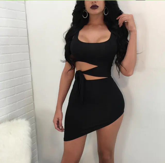 Women's Summer Crop Top Dress with Belted Design