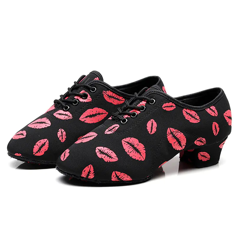 Red Lips Oxford Leather Chunky Heel Dance Sneakers