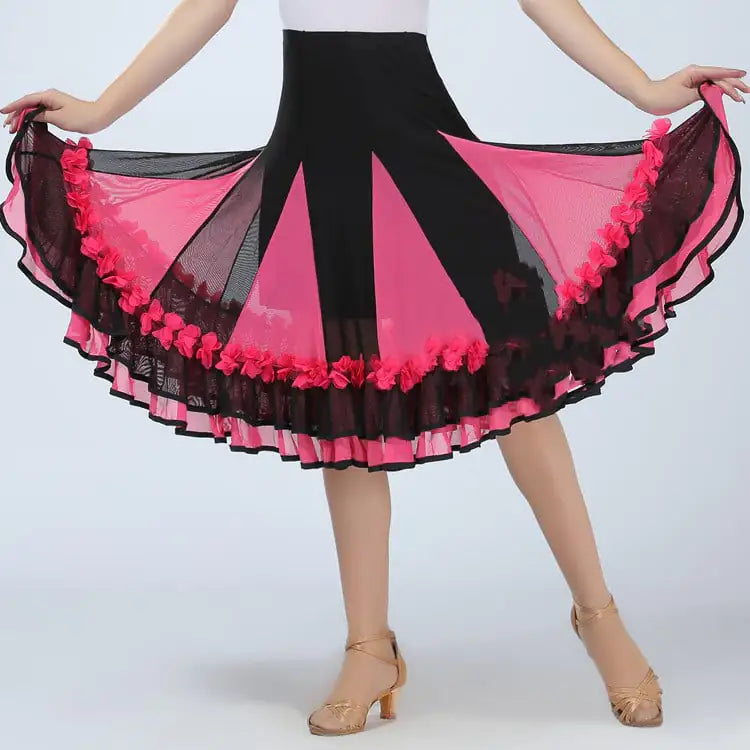 Mesh Mid-length Latin Dance Swing Skirt for Practice