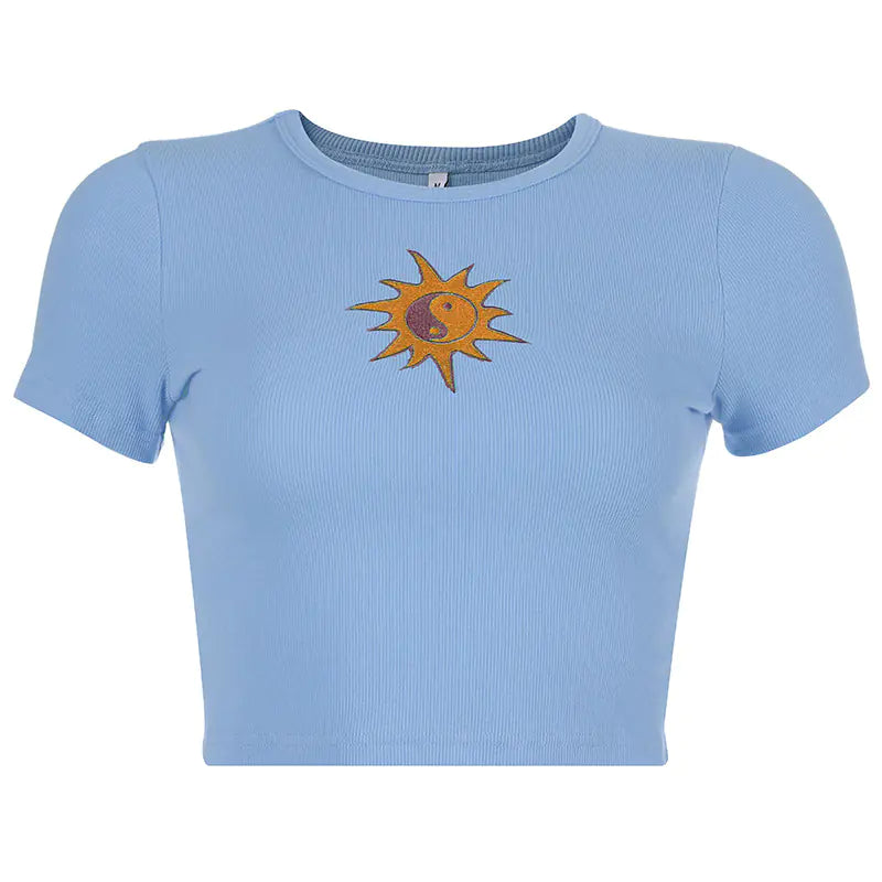 2020 Women's Fashion Crop Top Embroidered T-Shirt