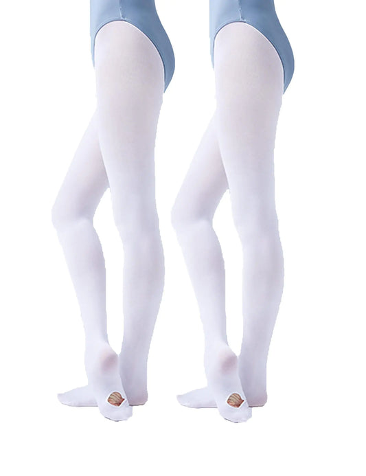Daydance White Girls Transition Tights Footed Ballet Covnertible Tights for Dance Gymnastics Under Dress 60D 2 Packs